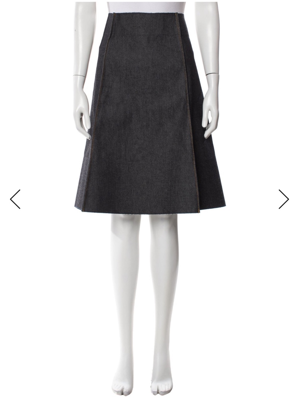 Tory Burch Dark Gray A-Line Denim Skirt with Contrast Topstitching
